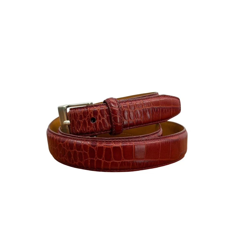 Lauren Ralph Lauren Red Skinny Belt Women SZ XL Embossed Leather Reptile Bold